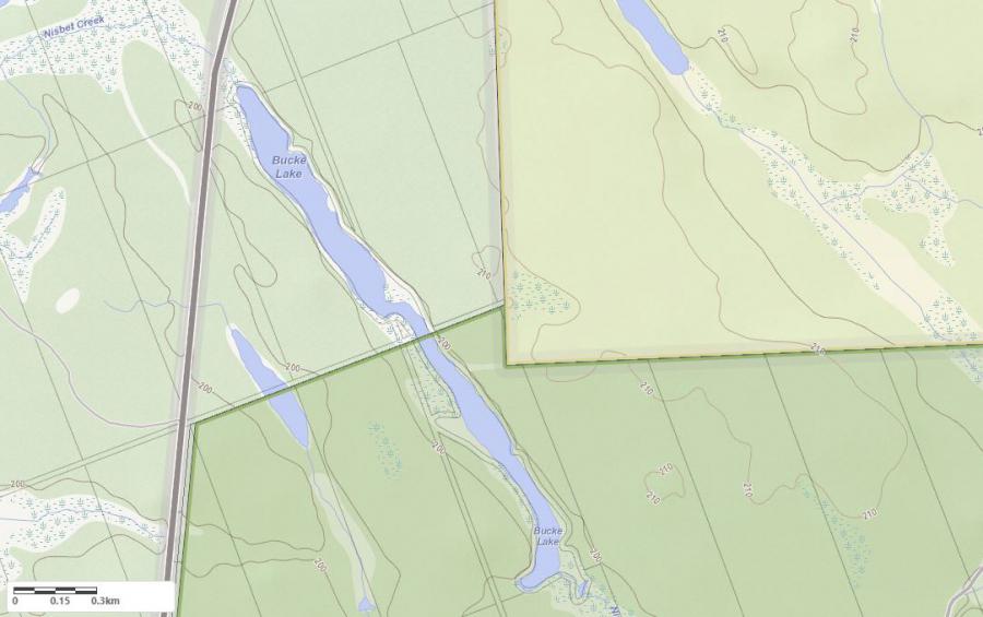 Topographical Map of Bucke Lake in Municipality of Unincorporated and the District of Parry Sound